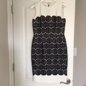 Anne Klein White/ Ivory with Black Lace Overlay Sleeveless Dress size 4